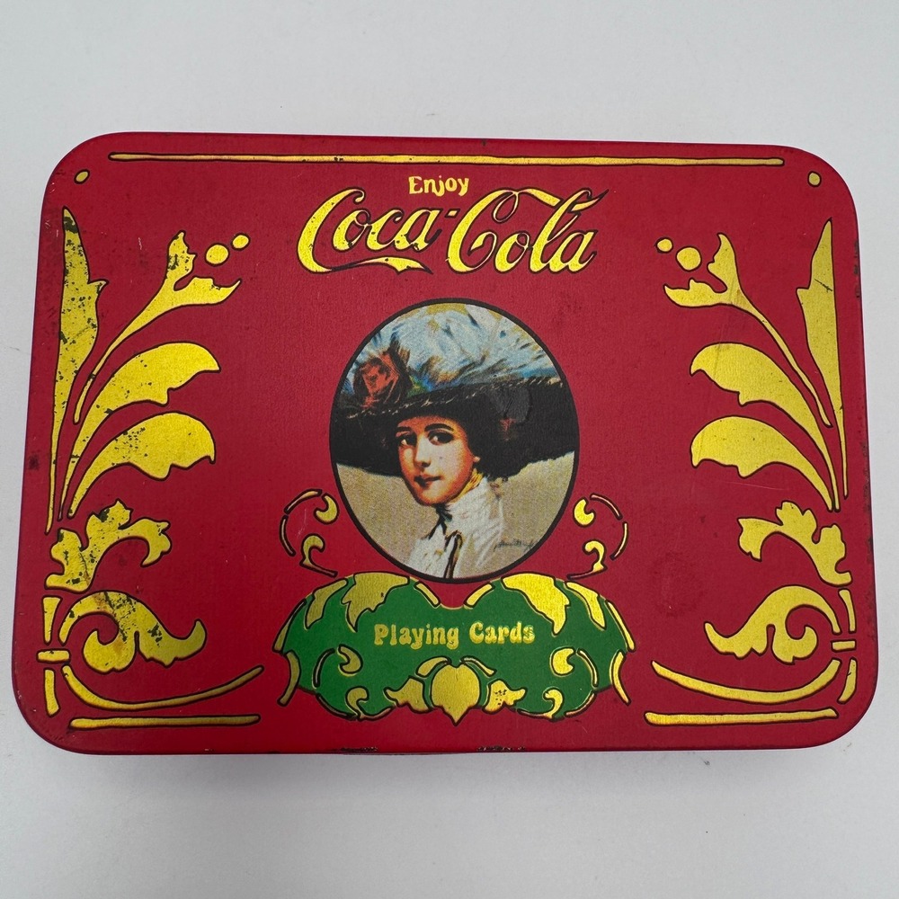 Vintage Coca-Cola Playing Cards Double Deck Set Gibson Girl Red Metal Tin Retro
